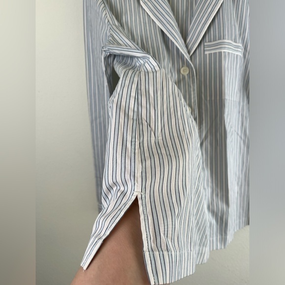 NWT Haven Well Within Sleep Shirt M All Cotton White Blue Striped Button Up - Picture 4 of 6